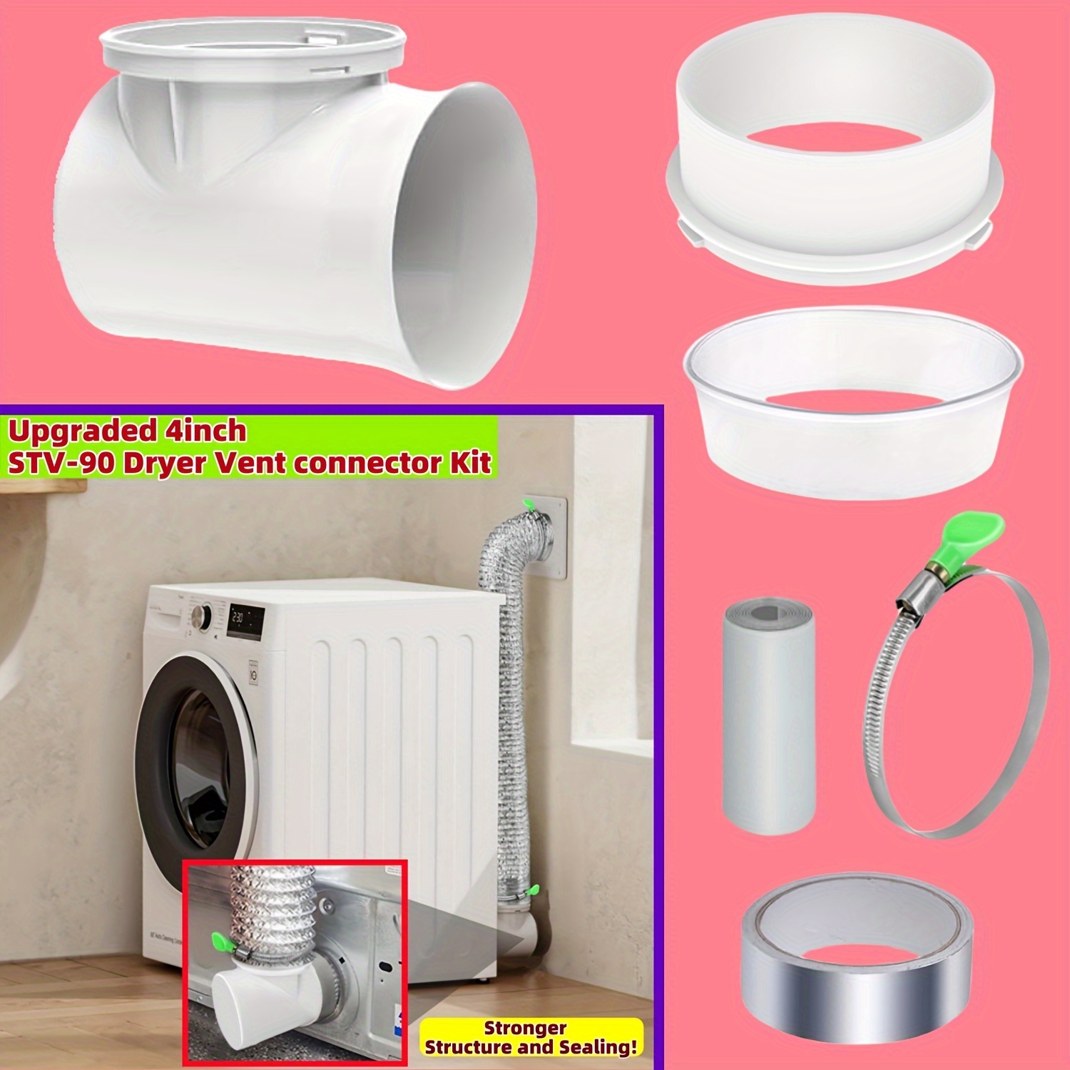 

4- Dryer Vent Kit Stand And Stv-90 , Venting Vent Cap, No Required, Building