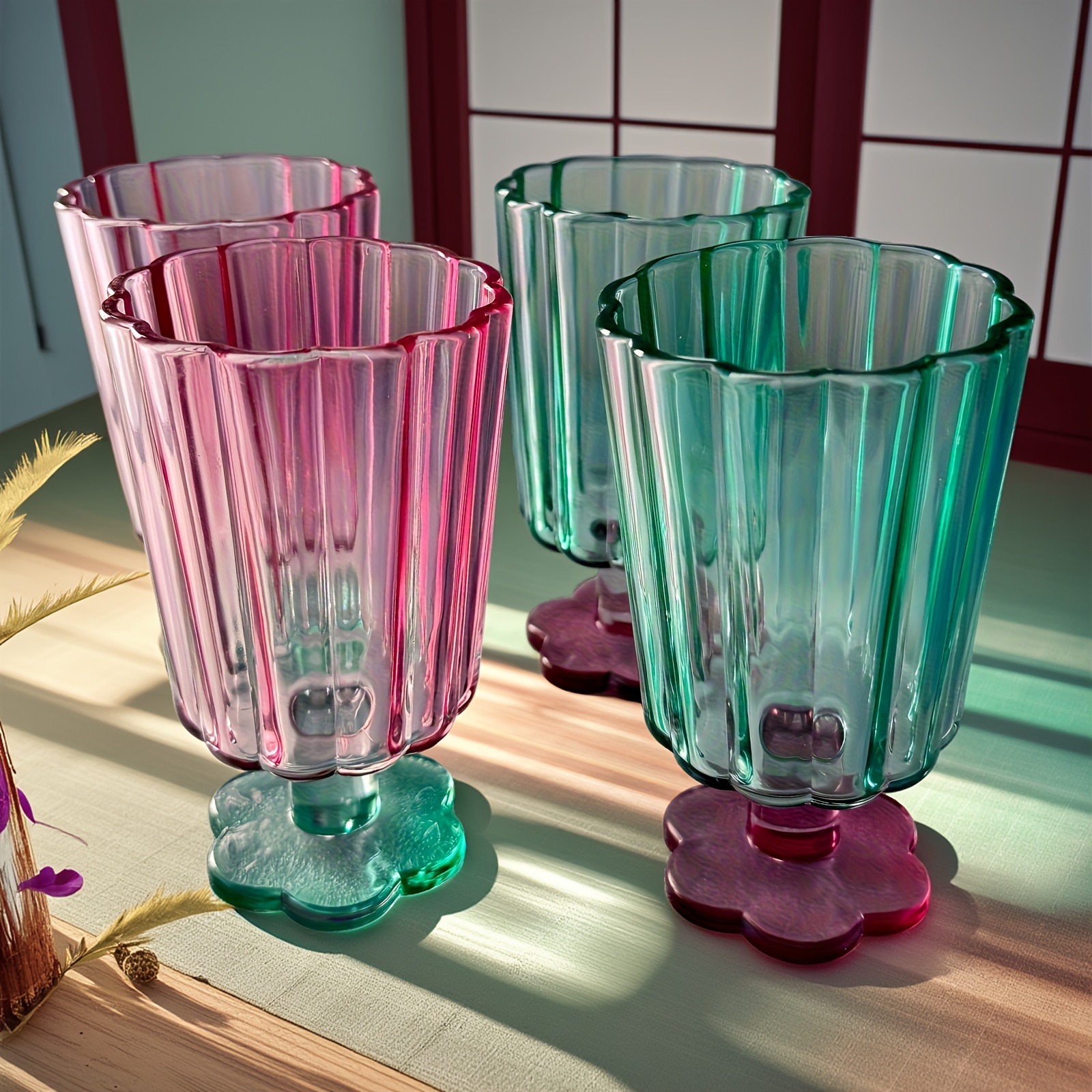 TEMU 4pcs Shaped Glass Cup - Suitable For Milk, Juice, Tea, Water, Beer, Cocktails, And Ice Cream - Reusable, Home, Bar, And Kitchen Utensils - Ideal