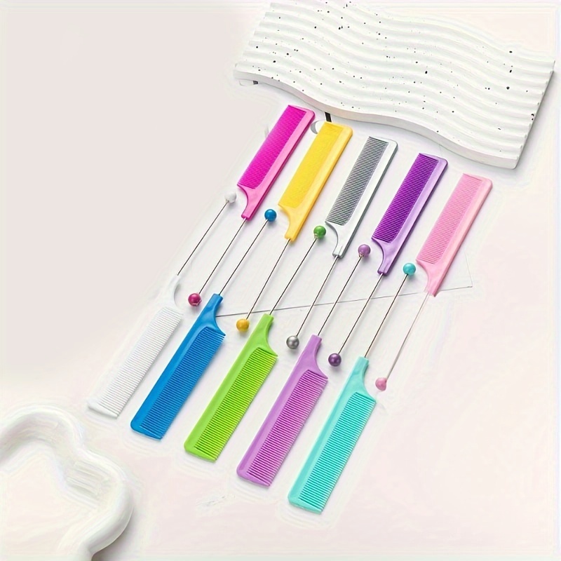 

10pcs Creative Diy Beaded Hair Comb Plastic Fine-tooth Combs For All Hair Types