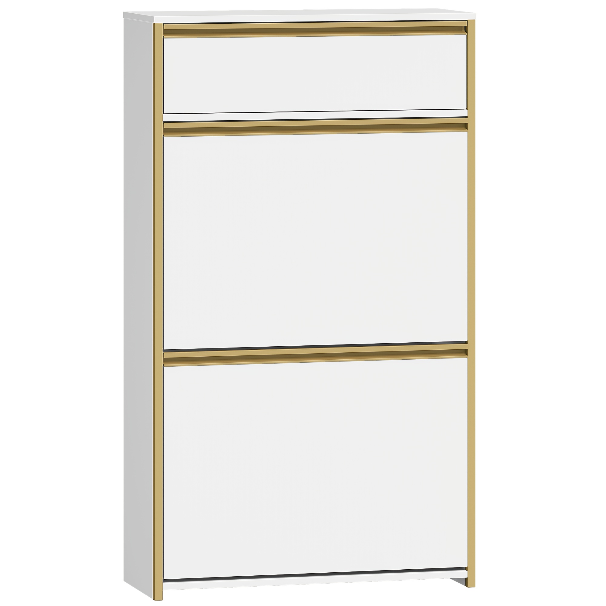 Narrow Shoe Cabinet With 2 Hinged Doors, Shoe Rack, Shoe Rack With Drawer, Narrow Shoe Chest With 4 Shelves, Adjustable, For , Entrances, Cloakrooms, 24 X 60 X 104.5cm, White