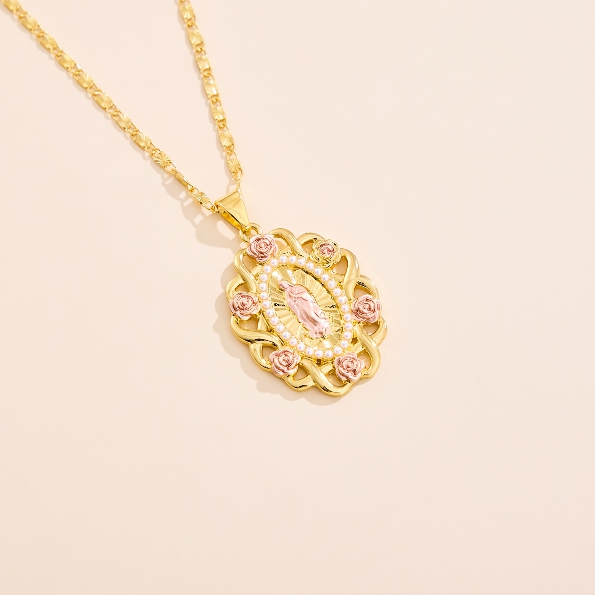 Women's Vintage Plated Lace Rose Pendant Necklace, Elegant Gift