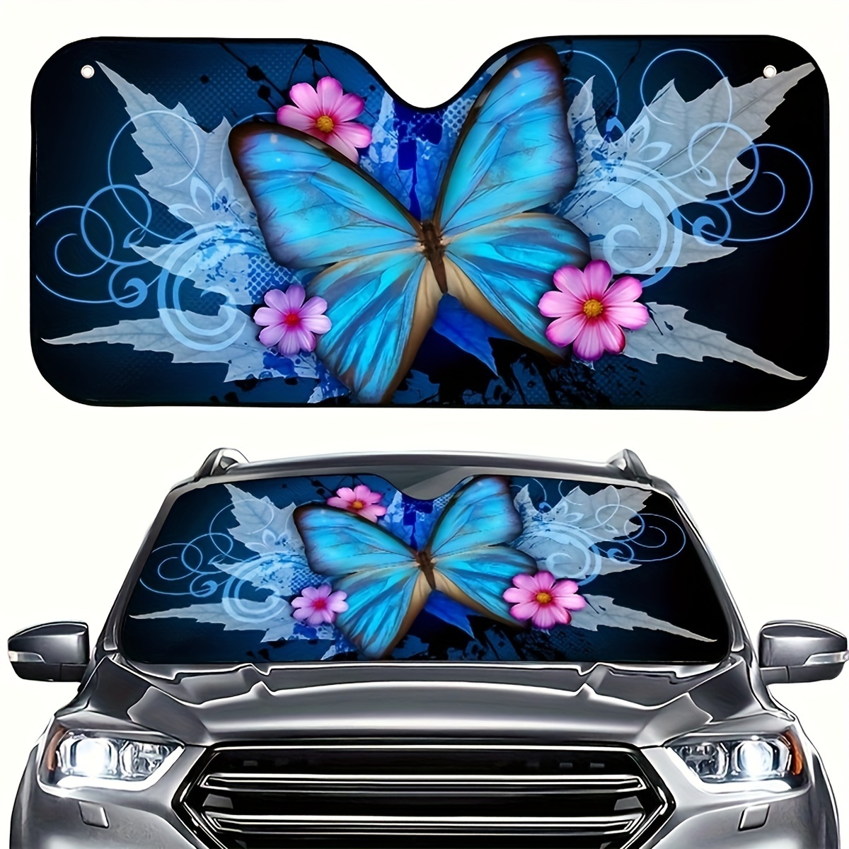 

1pc Blue Butterfly Car Sun Shade For Windshield Blocks Uv Rays Visor Protector Foldable Sun Shield Keeps Cool