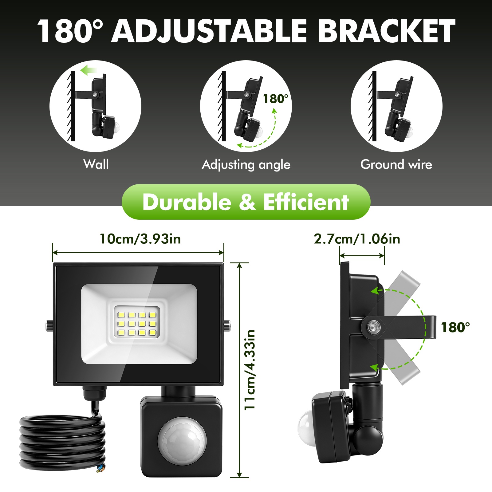 5-Pack 10W LED Flood Light with PIR Motion Sensor