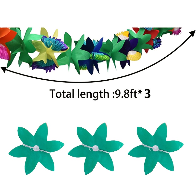 Image of 3-pack Hawaiian Paper Flower Garland - 9.8ft*3 Long Tropical Multicolor Paper Flower Garland Floral Banner, Suitable For Tropical Hawaiian-style Wedding And Birthday Party Decorations