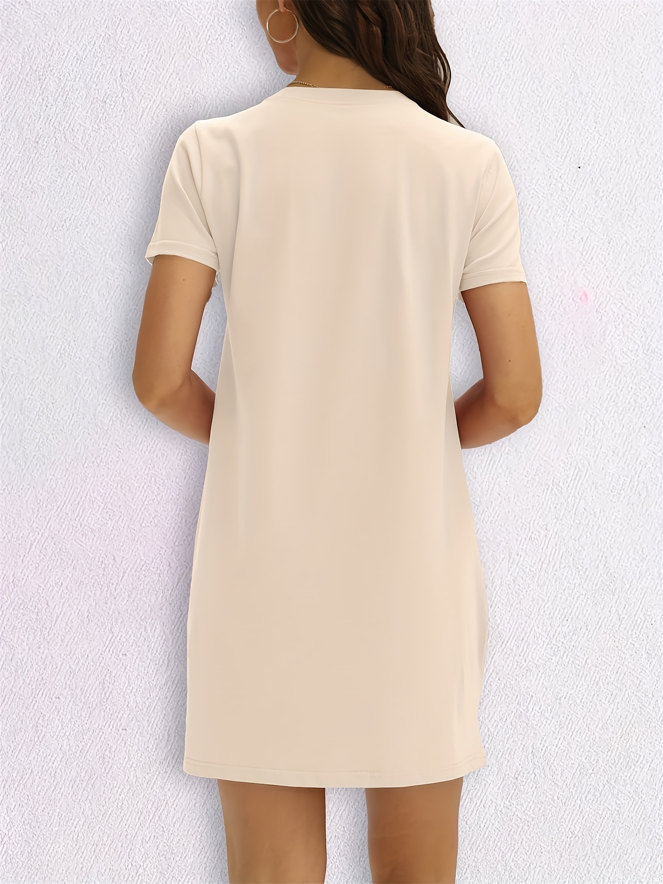 Women's Casual T-Shirt Dress - Short Sleeve Round Neck Black Dress with White 'MILANO' Letter Print, Medium Stretch Machine-Washable Spring/Summer Dress for Casual Attire