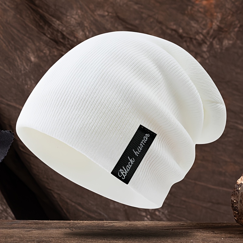 TEMU 1pc Letter Knit Beanie Autumn Winter High-elastic Soft Comfortable Warm Hat Outdoor Casual Sports Cycling Mountaineering Skiing Ear-covering Hat