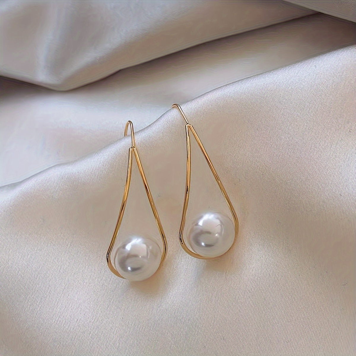 [Geometric Pearl Earrings] 1 Pair of Geometric Minimalist Fashion Women's Elegant Light Luxury Imitation Pearl Earrings - Daily & Holiday Gift