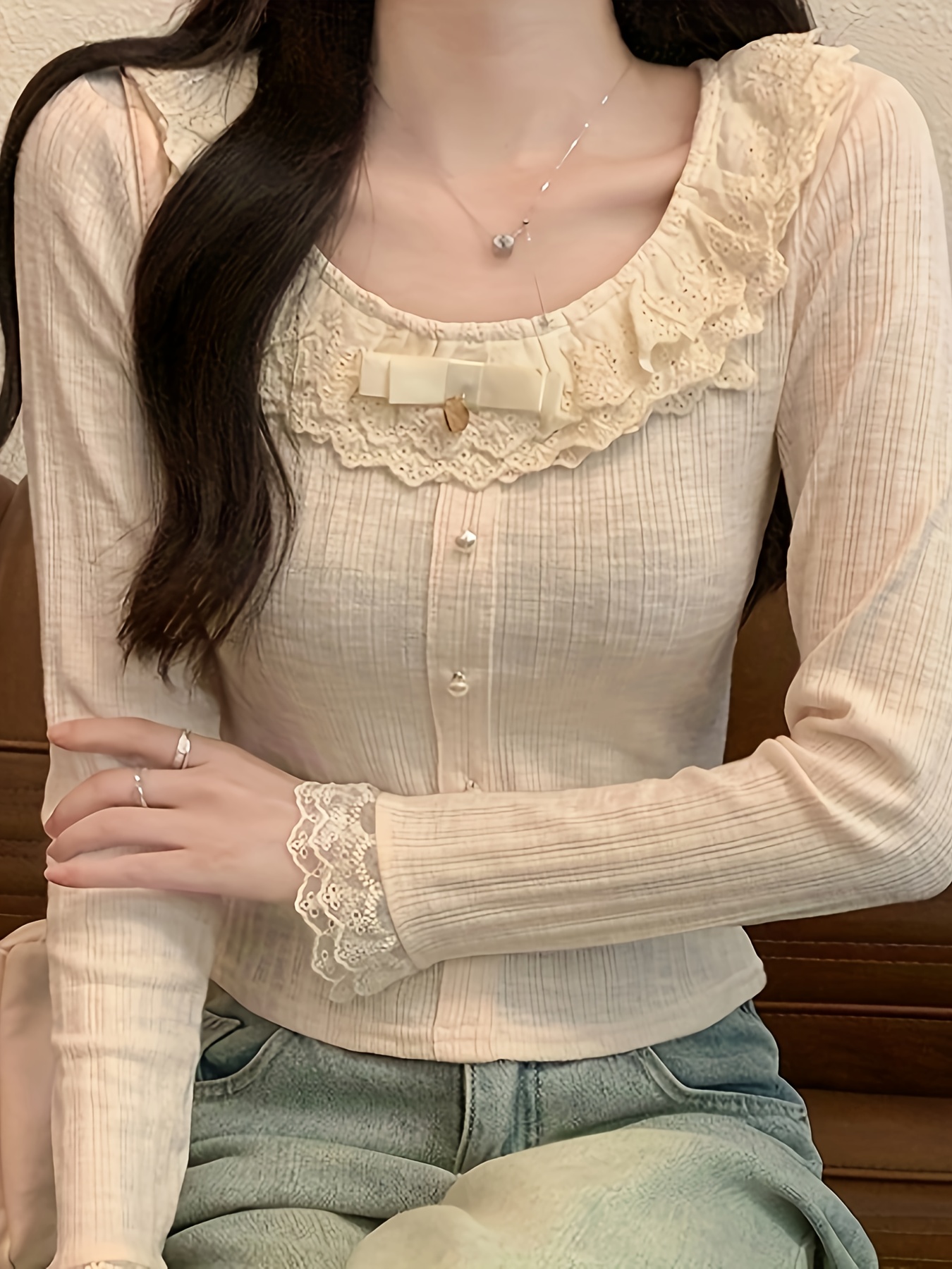 camiseta corta estilo mujer cuello volantes tipo Temu Ecuador