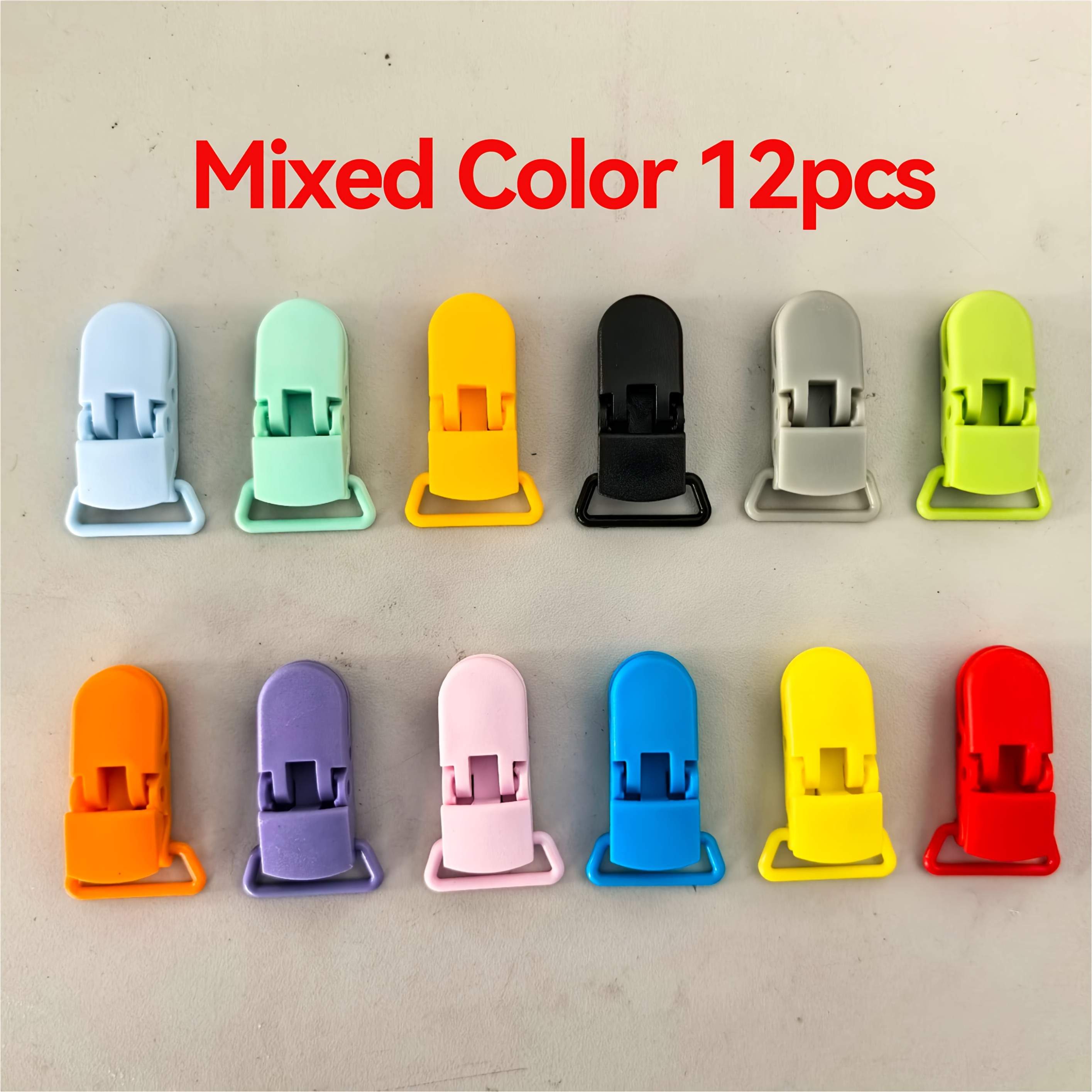 TEMU A Set Of 12 T-shaped Plastic Clip Fasteners With Alligator Clips, In 12 Colors. Used For Handkerchiefs, Towels, Suspender Clips, Badge Clips,