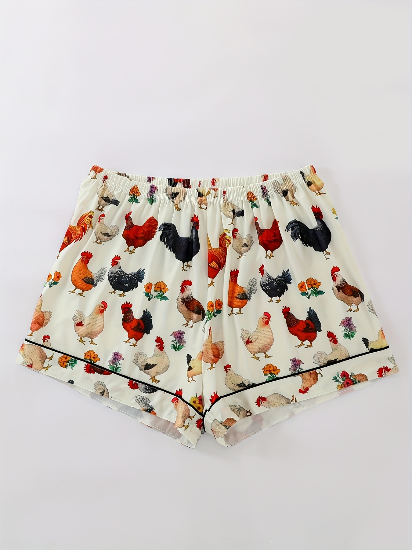 womens pajama set two piece featuring a   style chicken print comfortable outdoor and   with a collared button a comfortable short sleeve top and loose elastic shorts suitable for summer suitable for   Product details 2