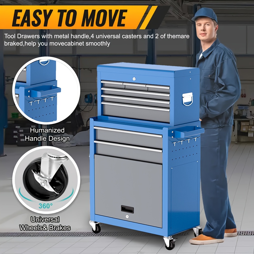 heavy duty commercial residential tool cabinet with lockable rolling drawers 8 drawer metal workshop organizer locking mechanism   drawers for garage mechanic shop construction site ideal for professionals diyers garage organization sturdy construction   build   professional mechanics 5