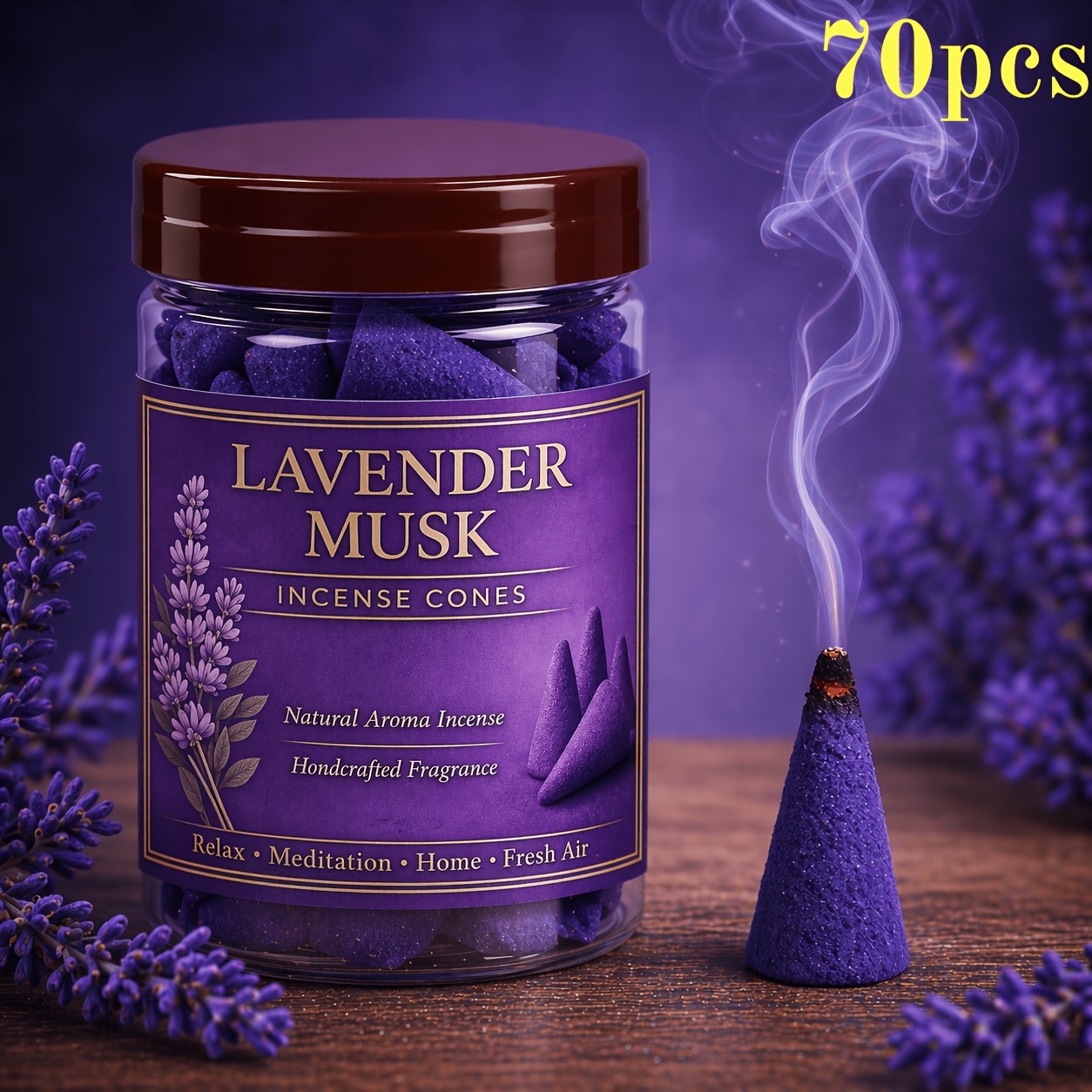 Image of Lavender Cone, Premium Herbal, Lavender And Musk Scent, Gentle And Long-lasting Fragrance, Suitable For Meditation Bedroom Living Room Ornaments To Enhance Space Atmosphere