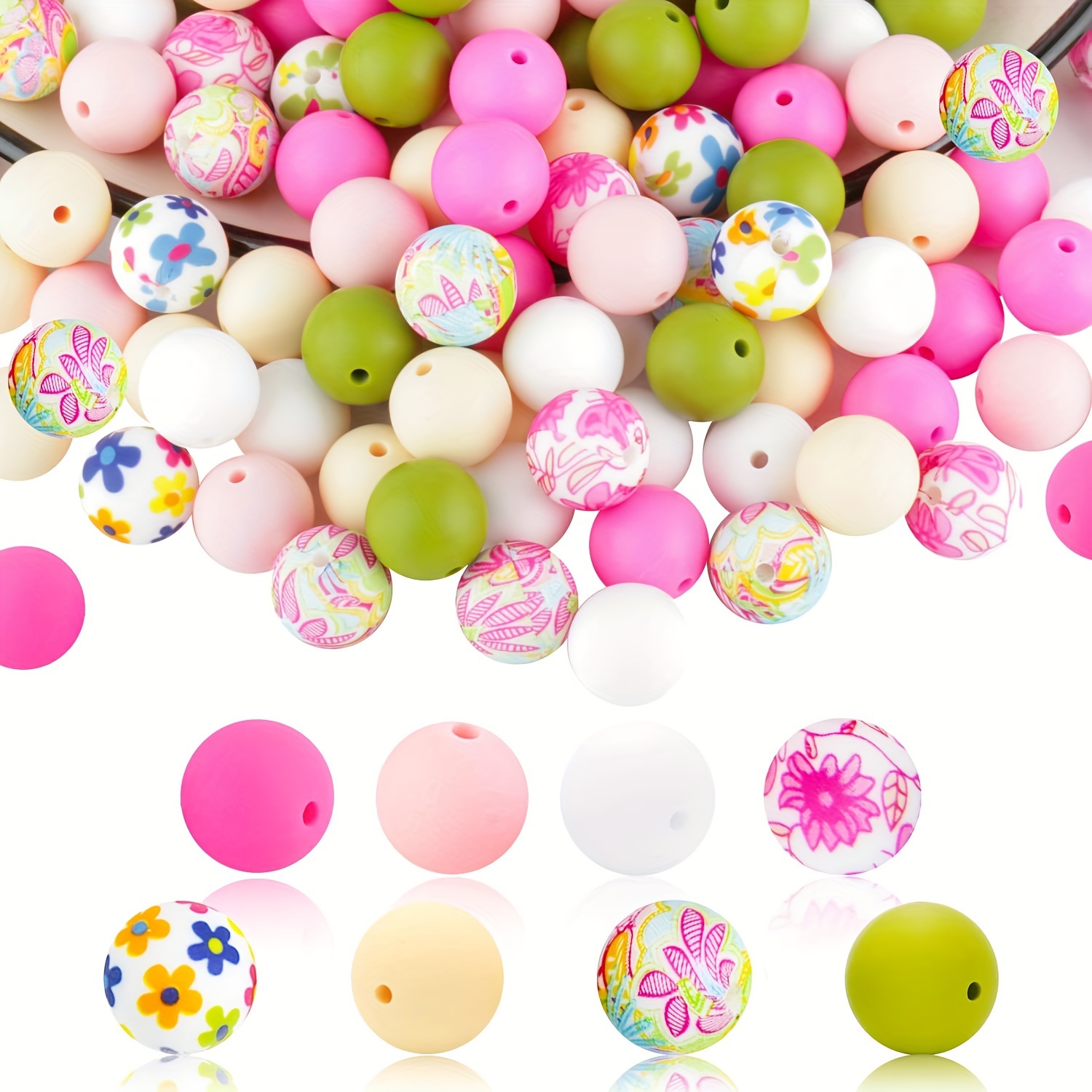 

44/55pcs Silicone Assorted Patterns Including Floral Leopard Geometric Beads Diy Craft Kit For Keychains Necklaces Bracelets Jewelry Making Beading Supplies