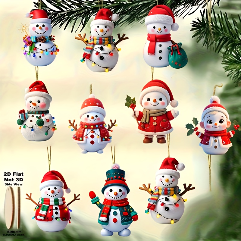 TEMU 2D Plat, 10 Pièces Mini Bonhommes de Neige en Bois - Décorations Plates pour Sapin de Noël, Bonhommes de Neige Artificiels pour Décoration de
