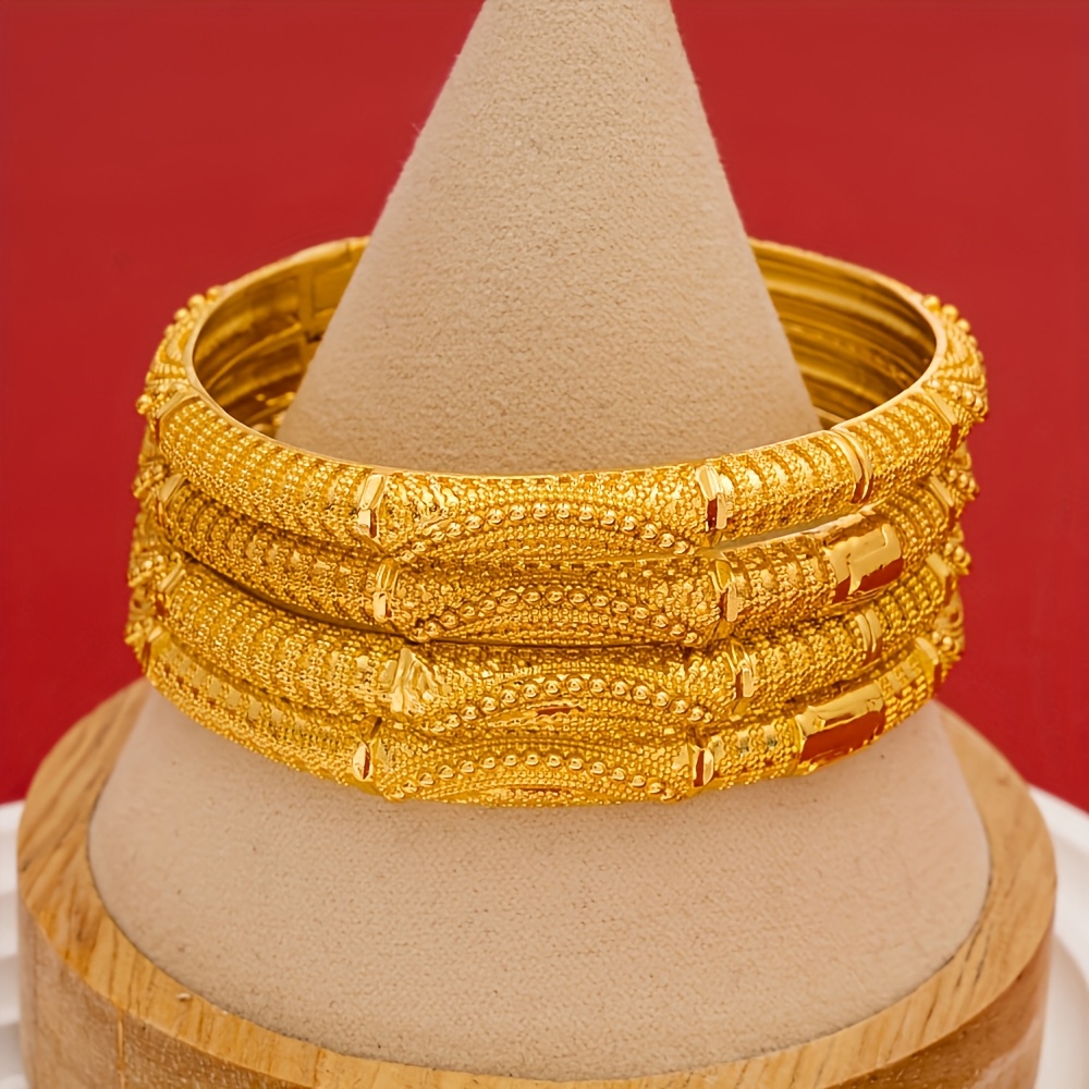 2pcs Copper Cuff Bracelets Intricate Carved Open Bangle