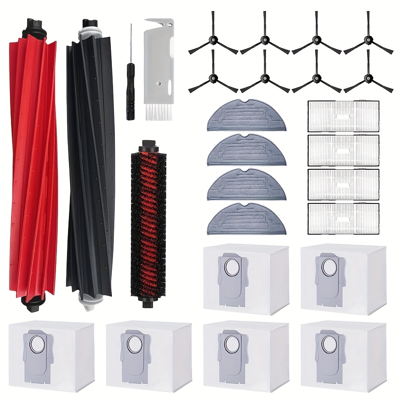 27pcsroborock Vacuum Cleaner Accessories Kit Main Brush, Roller Brush, Hepa Filter, Side Brush, Mop Cloth Pad, Dust Bag, Tools