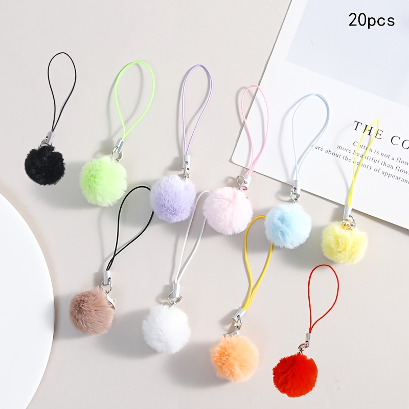 Image of 20pcs Pom-pom Keychain - Dopamine-colored Plush Keychain, , Cute , Backpack Wallet Decoration, Mobile Phone Wristband And Rope, Perfect For Diy Handicrafts, Keychain Making Accessories
