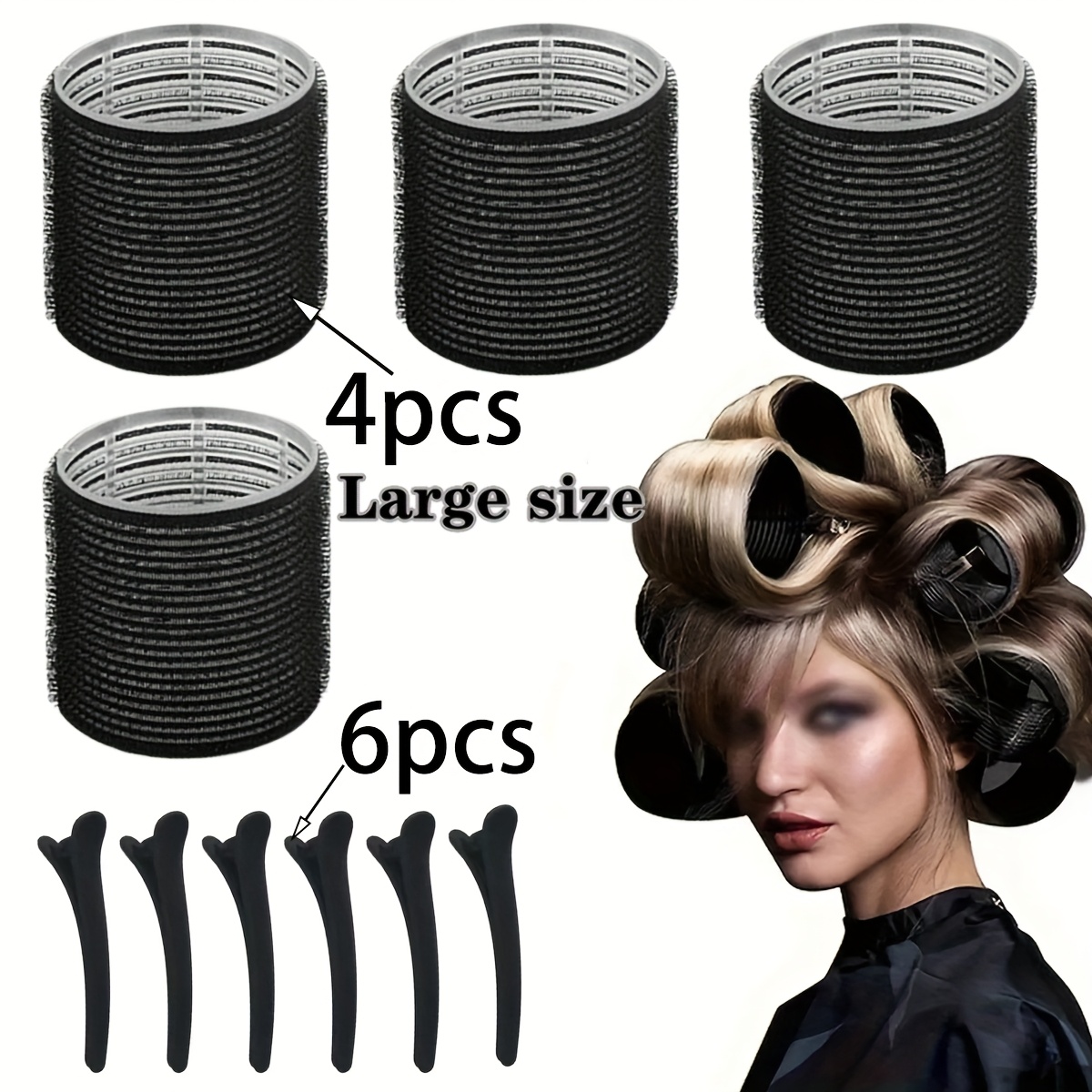 E-shop 10-teiliges Lockenwickler-Set, Große und Mittlere Lockenwickler mit Klammer, Selbsthaftender Lockenwickler für Langes/Mittellanges/Kurzes Haar,