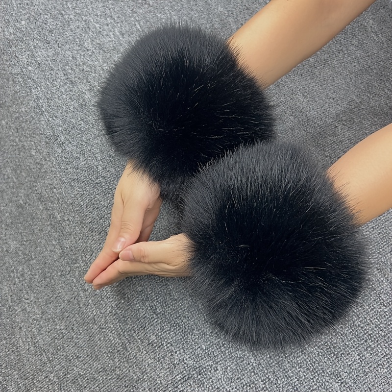 TEMU Lot de 2 protège-poignets élastiques en peluche pour femme - Protège-bras synthétiques pour remplacer les poignets de veste, protège-manches