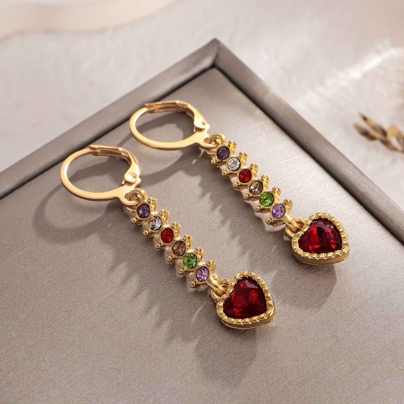 TEMU 1pc Bohemian Heart Colorful Alloy Stud Earrings, Cool Irregular Colorful. Novelty Style, Suitable For Men And Women Suitable For Daily Party