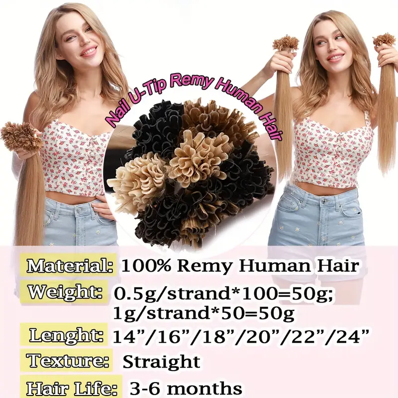 50 strands 50 gram keratin human hair extensions 100 real hair u tip extensions keratin u tip hair extensions nail tips 16in 24in pre bonded u tip hair extensions human hair details 1