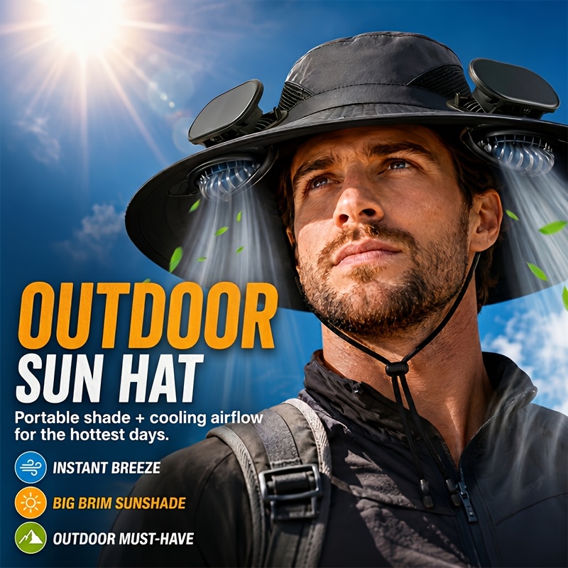 fathers day gift for men summer must   protection fan cap with solar fan and usb charging design lightweight wide brim strong   suitable for fishing hiking mountain climbing and daily outdoor wear sun protection and   Product details 1