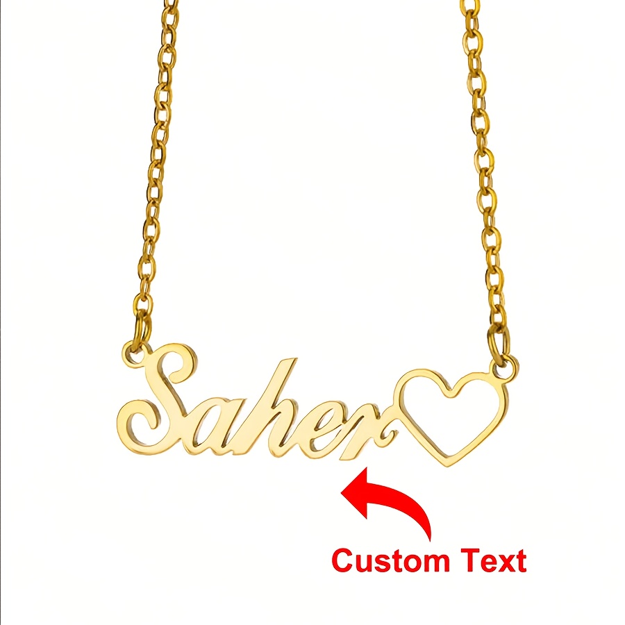 TEMU 1pc Golden Silvery Personalized Custom Hollow Heart Name Necklace, Women's Diy Custom Letter Plate Jewelry Birthday Gift, Birthday Gift, Couple