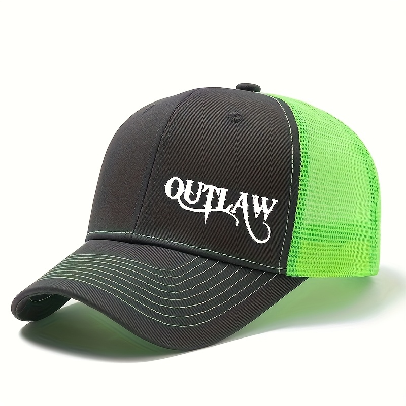 TEMU Trendy "outlaw" Baseball - "outlaw" Adjustable For Everyone, Featuring A Breathable Mesh Back,, Black With White Print, Casual Streetwear And Hip-hop Style, Ideal For Outdoor, Fashionable Design