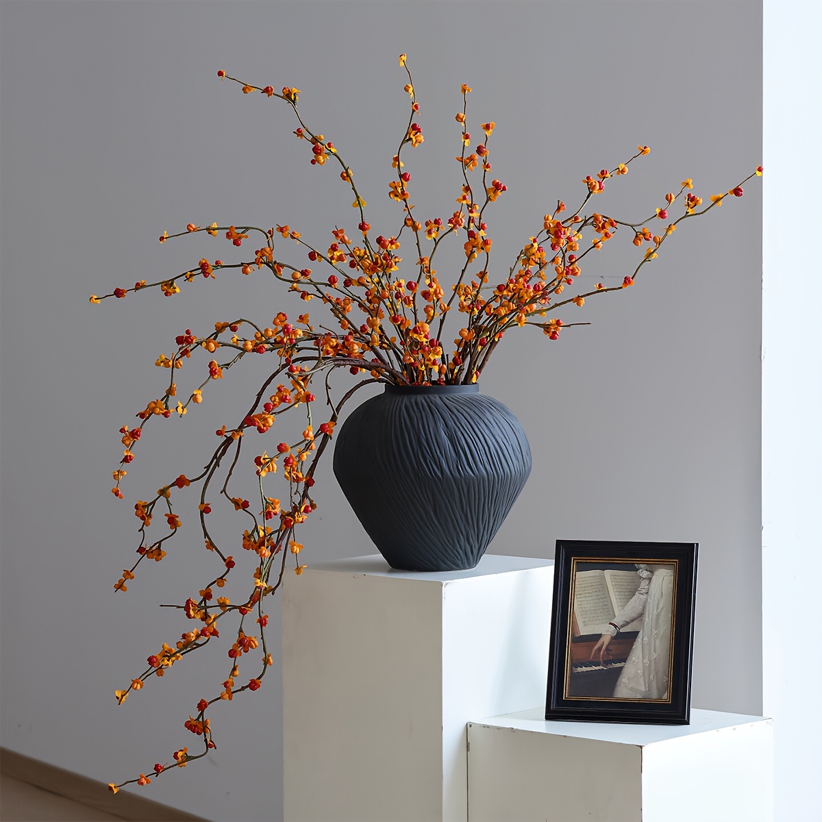 3er-Pack knstliche Beerenzweige  gelb-rote Kunstfruchtzweige * fr  Herbst-* Hochzeits-Tischdekorationen DIY-Blumenarrangements, Kunstpflanzen