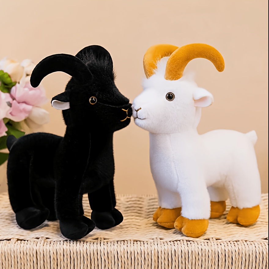 Black and White Goat Plush Stuffed Animal Set, Realistic Farm Animal Dolls