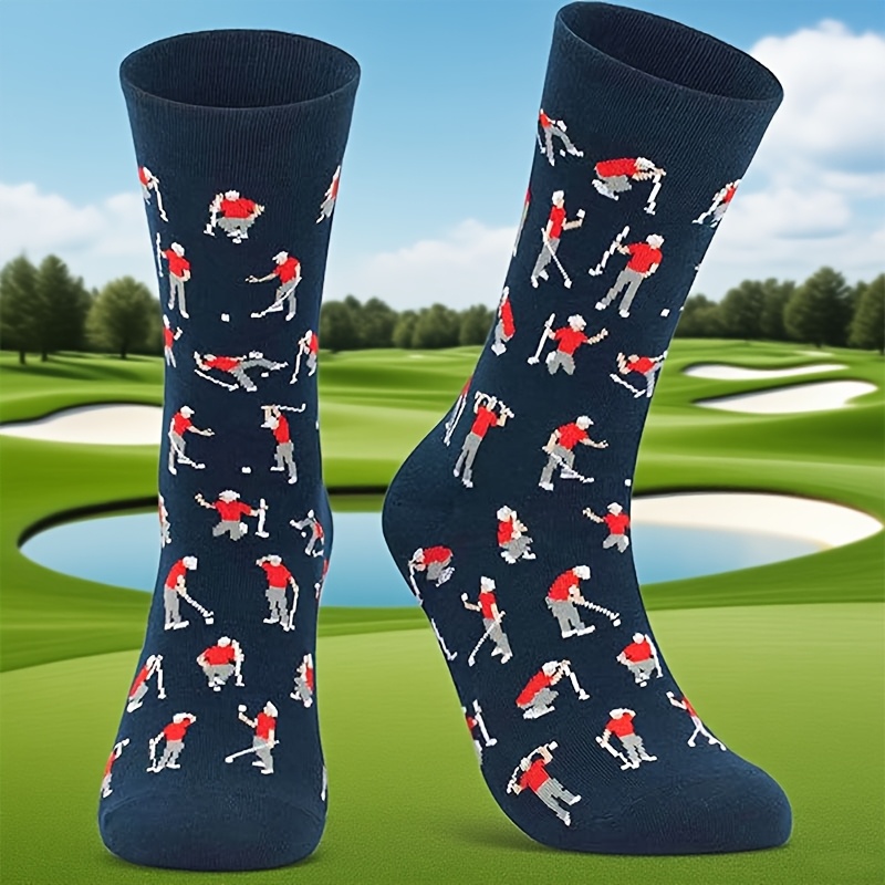 TEMU 1 Pair Men's Mid-calf Socks, Golf-themed Pattern Athletic Casual Trendy Fashion Suitable For Gifting High Aesthetic Men's Socks, Spring Autumn