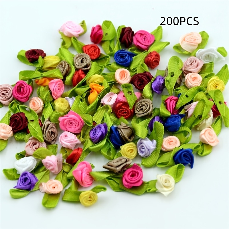 TEMU Lot de 100/200/300 roses artificielles en ruban avec nœuds pour décoration d'intérieur, Noël et diverses décorations de fêtes, accessoires de