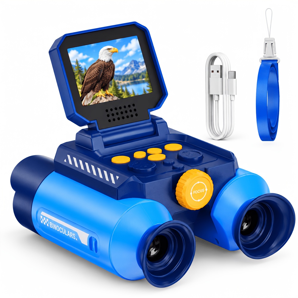 TEMU Prismáticos cámara digital para niños de 48MP, vídeo 1080P, 10X, pantalla a color IPS de 2.4 pulgadas, prismáticos recargables de 2000mAh para