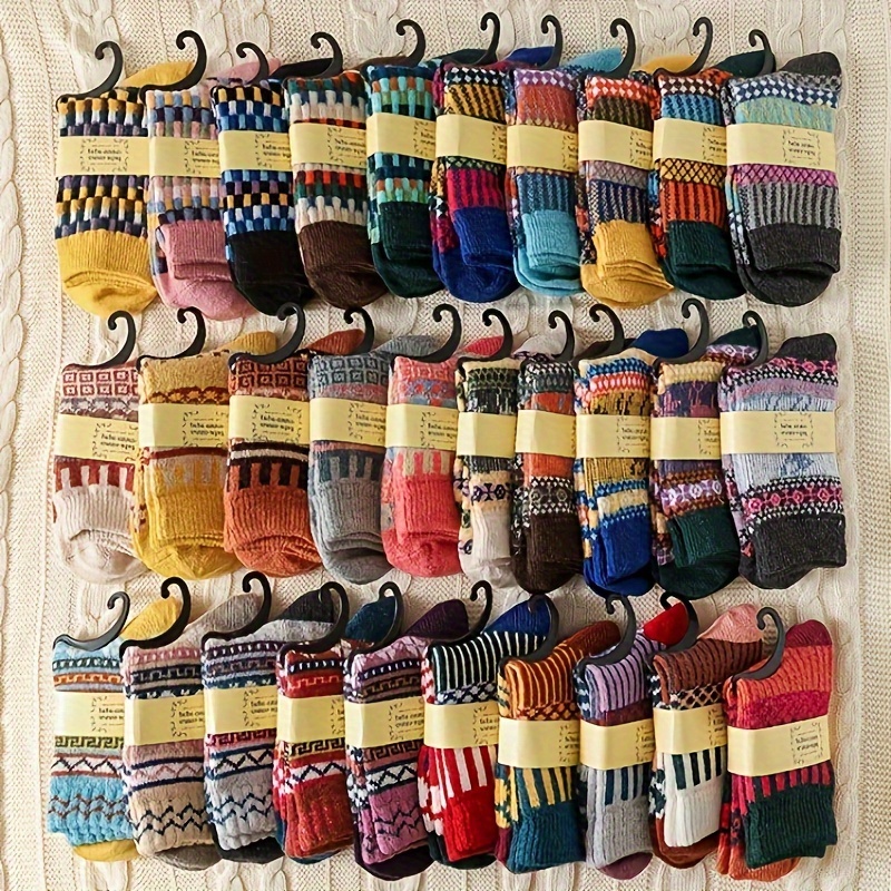 

5 paires de chaussettes vintage à motifs, style ethnique, chaudes et confortables, mi-hautes, pour l'automne et l'hiver, chaussettes et collants pour femmes