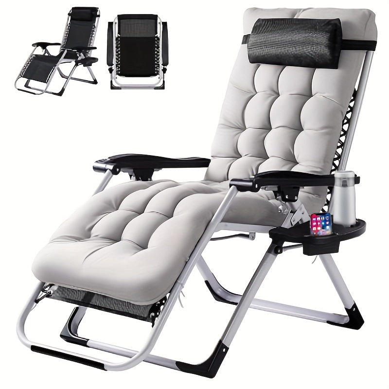 TEMU 1/2 Outdoor Reclining Chairs, With A Sturdy Metal Frame, Cushions And Cup Holders, Soft Padded Reclining Chairs, Foldable For .. Outdoor Camping
