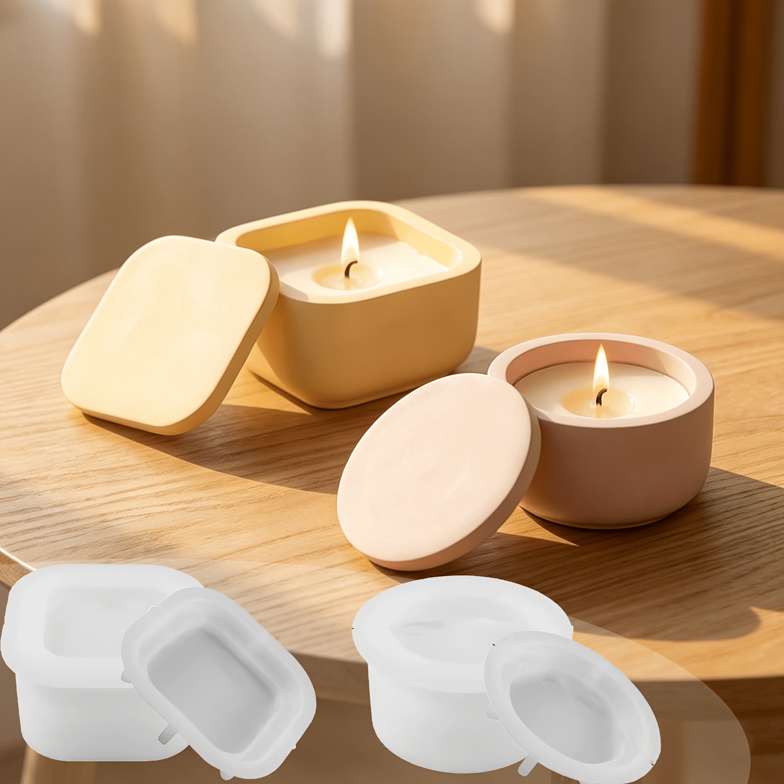 TEMU 2pcs 2-form (square & Round) Resin Mold Suitable For Making Candle Cups, Plaster Ornaments, Jewelry Casting - Suitable For Wax, Air-dry Resin,