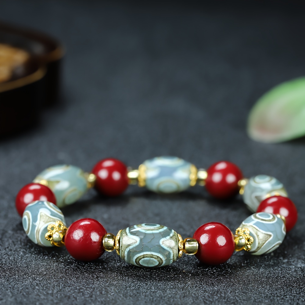 elegant mans beaded bracelet red turquoise stones stylish  display picture 1