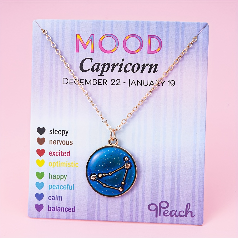 TEMU 1pc Zodiac Temperature-sensitive Color-changing Pendant Adjustable Necklace - Fashionable Cute & Exquisite Jewelry For Women, Perfect Festival