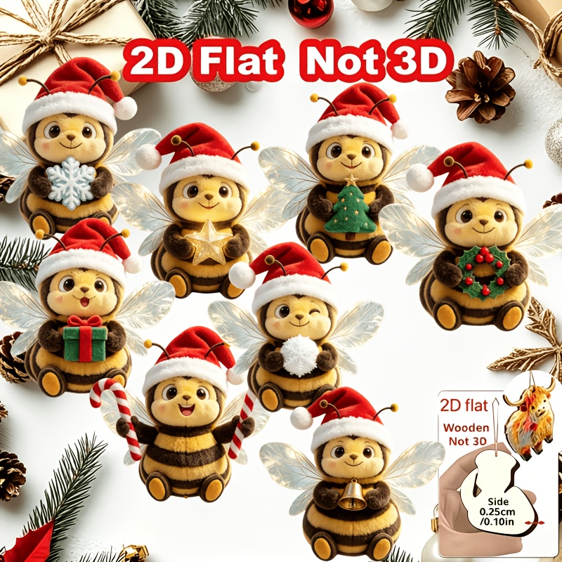TEMU 2d Flat, 8pcs Bee-themed Design Pattern Holiday Charms, - Gift Decor For Home And Garden, Suitable For Trees, Home, Parties, And Holiday Gifts -