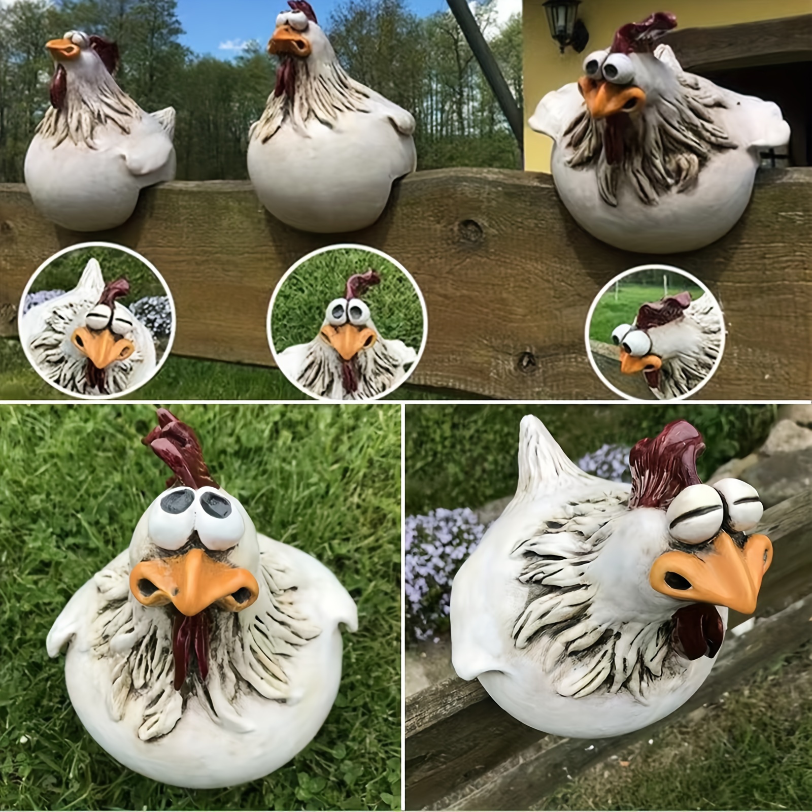 

3pcs Funny Chicken Fence Decoration Statues Funny, Waterproof And Does Not Fade Suitable Courtyard, Garden, Balcony Decoration