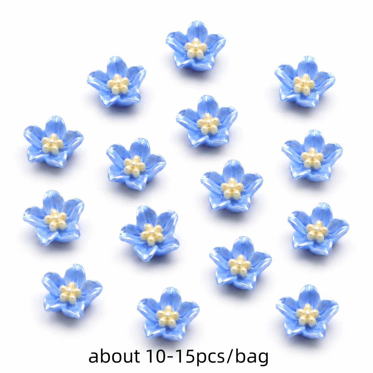 10-15pcs Pearlescent Blue Flower Shape 3d Acrylic Resin Cabochon Charms Ornament Creative Phone Shell Case Keychain Fridge Patches Decors Additions