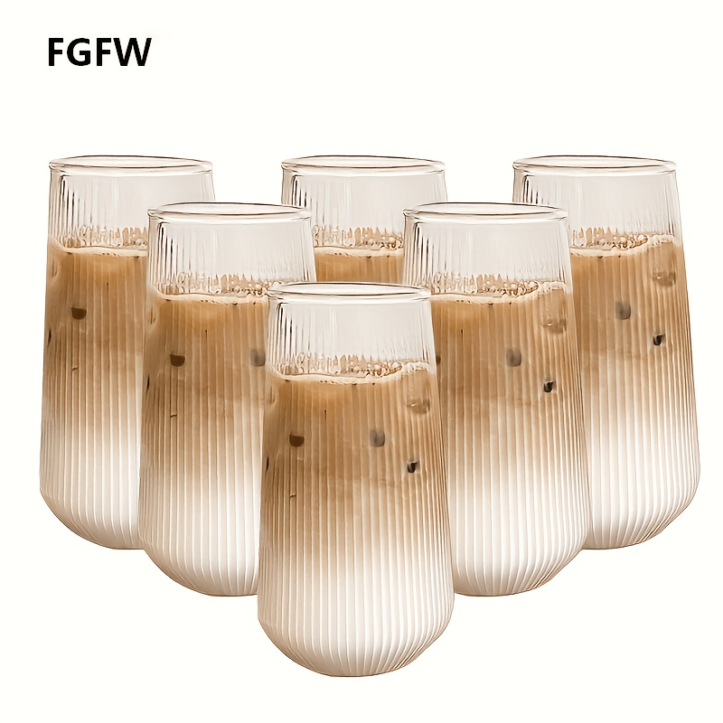Image of Fgfw 6/2pcs-500ml Upright Striped Glass, High Borosilicate Heat-resistant Glass Cup, Milk Cup, Juice Cup, Ice Coffee Cup, Beverage Cup, Drinkware