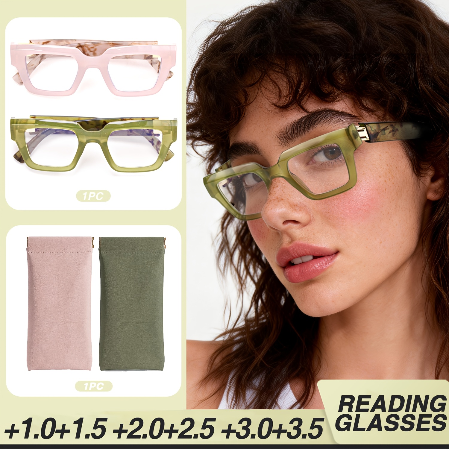 Fashionable Rectangular Women's Reading Glasses with Magnetic Case