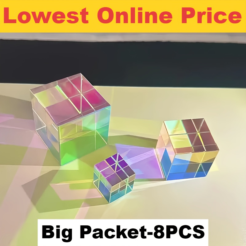 TEMU Colorful Artificial Crystal Prisms, Six-sided Cubes, In , Home Decor Ornaments, Optical Glass X Cubes, Rgb Combination Dispersion, Educational