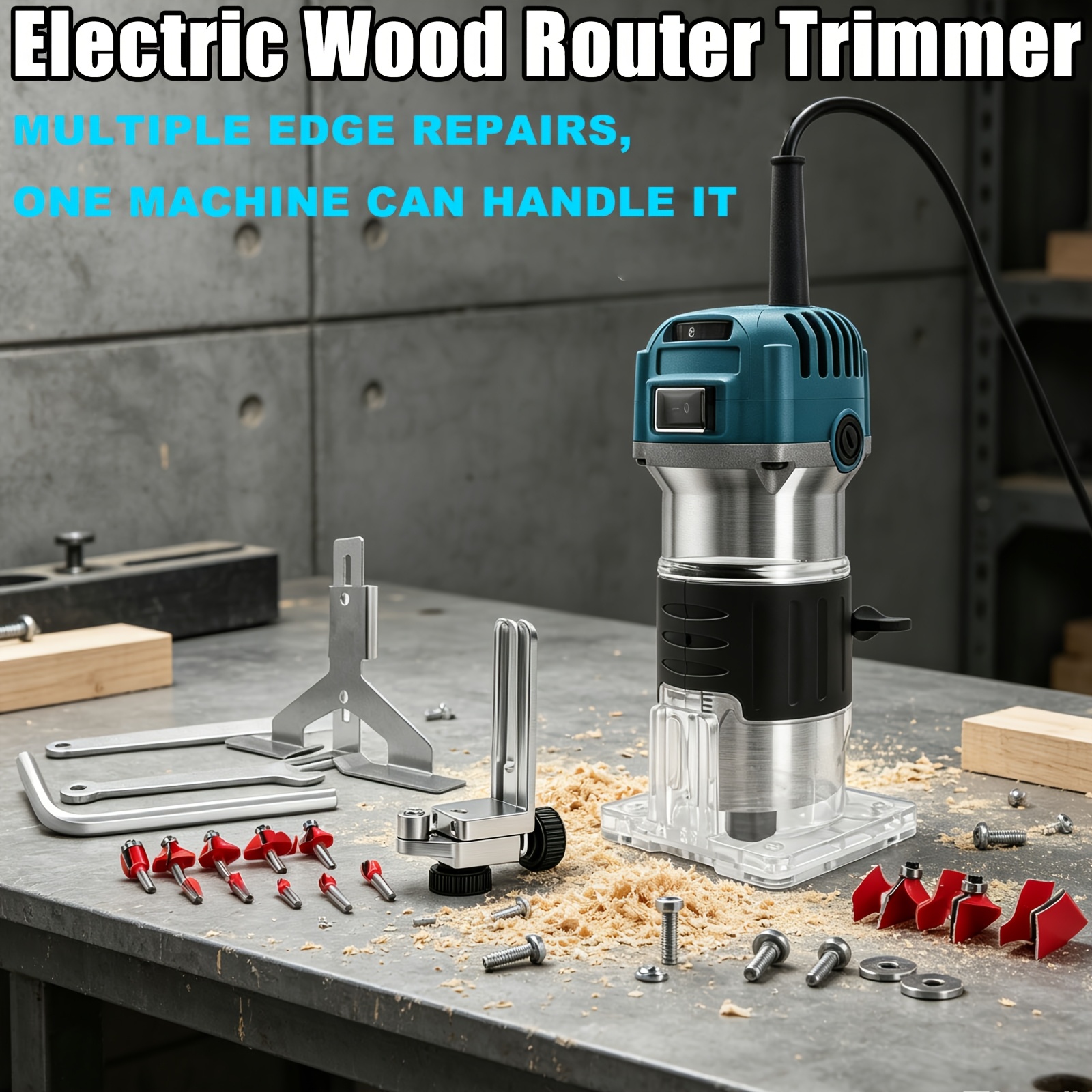 Electric Palm Router Edge Milling Machine Tool, 400w 6 Variable Power Diy Tool One-handed Woodworking Laminator, 1/4" Collet, Hand Held Trimmer For Laminate & Wood Diy