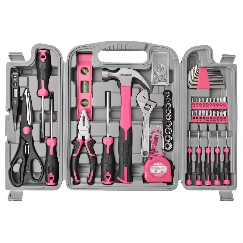 

56pc Tool Set General Household Toolkit With Toolbox Storage Case, Pink Ladies Basic House Diy Tool Kit Set For Women Home Garage Office College Dormitory Use