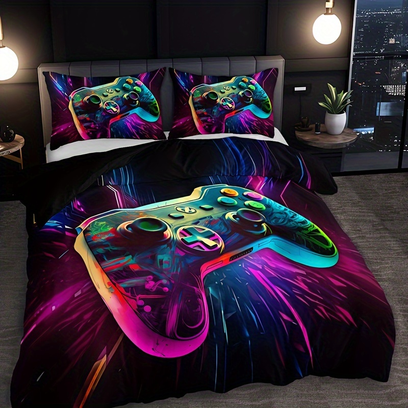 

3pcs Cartoon Cool Gamepad Duvet Cover Set (1 Duvet Cover + 2 Pillowcase Without Pillow Insert), Soft And Comfortable Hd Printing Bedding Set For Home Dormitory