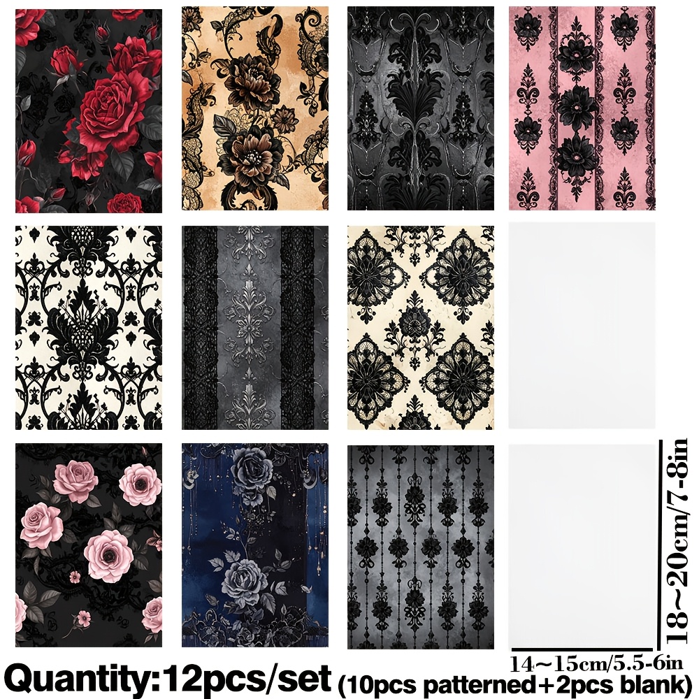 TEMU 12pcs Retro Sulfated Paper Material Translucent Premium Sulfated Paper Craft Paper Lace Flower Series Creative Handmade Paper Decoration