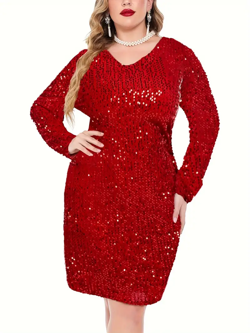 plus size plus size womens sequin dress plus size v neck - Temu plus size plus size womens sequin dress plus size v neck - Temu