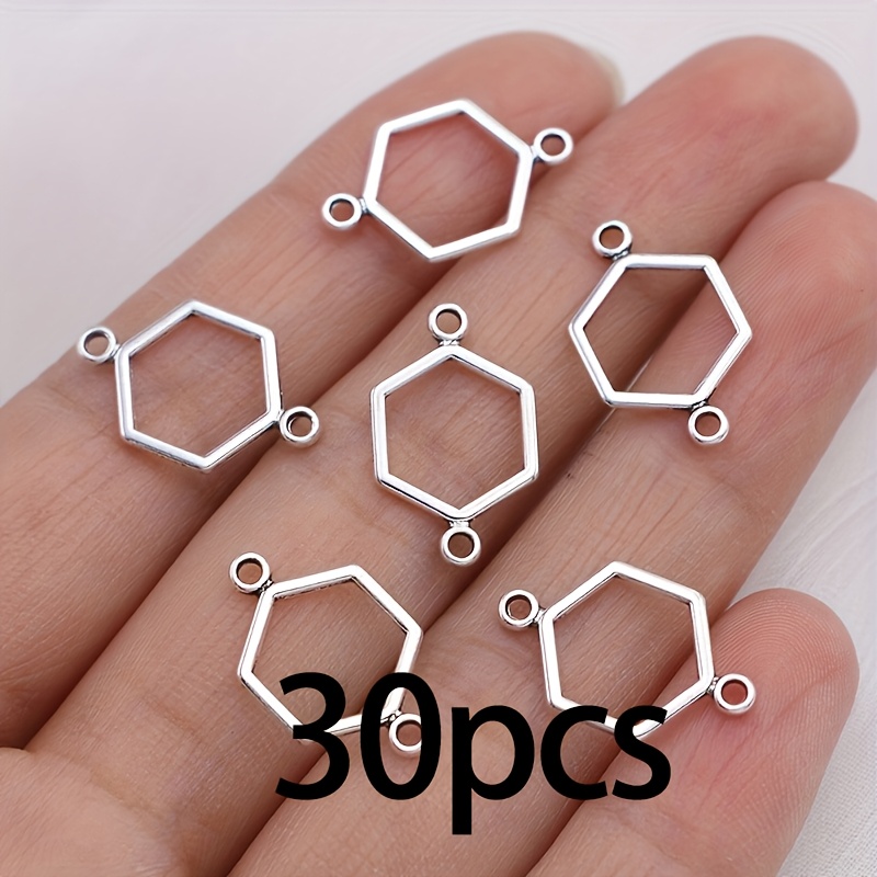 30pcs Hexagon Charms Honeycomb Connectors For Jewelry Making Bracelet Earrings Additions